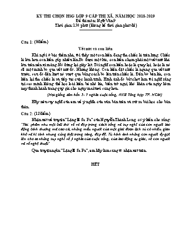 Đề thi chọn HSG cấp Thị xã môn Ngữ văn Lớp 9 - Năm học 2018-2019 (Có đáp án)