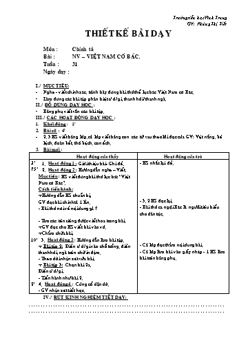 Giáo án Chính tả Lớp 2 - Tuần 31: Việt Nam có Bác - Phùng Thị Tiết