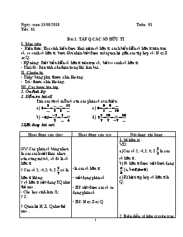 Giáo án Đại số Lớp 7 - Tuần 1 - Năm học 2018-2019 - Trường THCS Phong Thạnh Tây