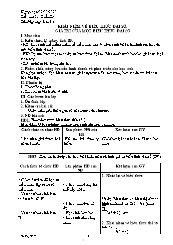 Giáo án Đại số Lớp 7 - Tuần 25 - Năm học 2019-2020 - Nguyễn Loan Anh