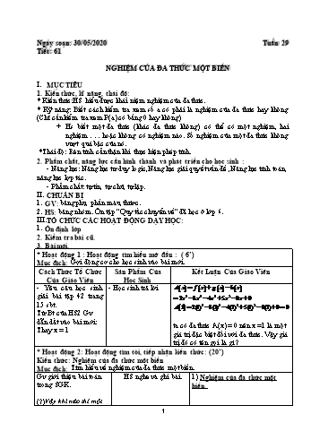 Giáo án Đại số Lớp 7 - Tuần 29 - Năm học 2018-2019 - Trường THCS Phong Thạnh Tây