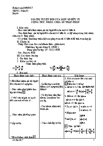 Giáo án Đại số Lớp 7 - Tuần 3 - Năm học 2017-2018 - Nguyễn Loan Anh