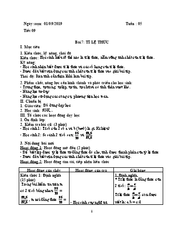 Giáo án Đại số Lớp 7 - Tuần 5 - Năm học 2018-2019 - Trường THCS Phong Thạnh Tây