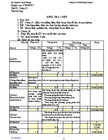 Giáo án Đại số Lớp 8 - Tuần 12 - Năm học 2017-2018 - Nguyễn Thanh Phương