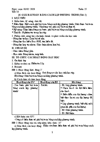 Giáo án Đại số Lớp 8 - Tuần 25 - Năm học 2019-2020 - Huỳnh Văn Giàu