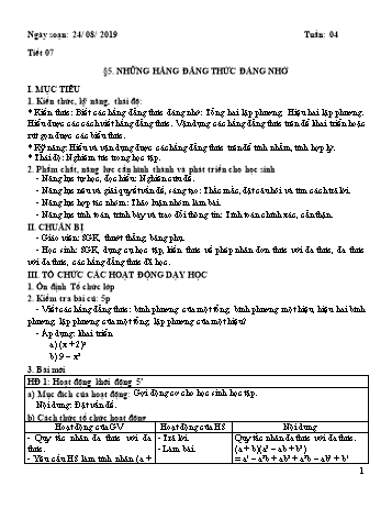 Giáo án Đại số Lớp 8 - Tuần 4 - Năm học 2019-2020 - Huỳnh Văn Giàu