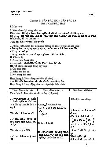 Giáo án Đại số Lớp 9 - Tuần 1 - Năm học 2019-2020 - Trường THCS Phong Thạnh Tây