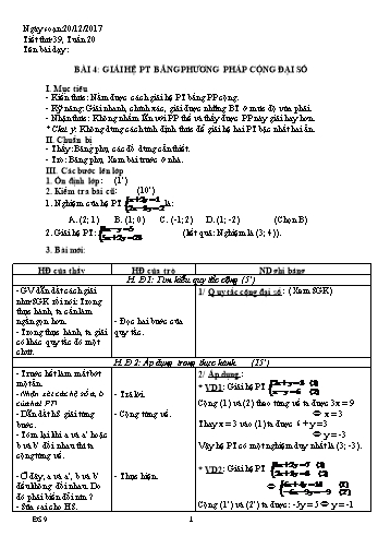 Giáo án Đại số Lớp 9 - Tuần 20 - Năm học 2017-2018 - Nguyễn Thanh Phương