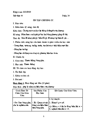 Giáo án Đại số Lớp 9 - Tuần 29, Tiết 60 - Năm học 2019-2020 - Trường THCS Phong Thạnh Tây