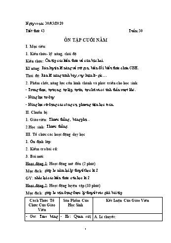 Giáo án Đại số Lớp 9 - Tuần 30, Tiết 63 - Năm học 2019-2020 - Trường THCS Phong Thạnh Tây