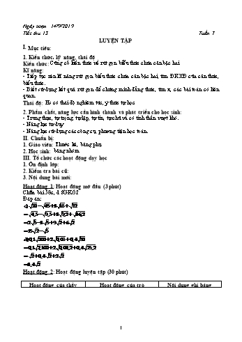 Giáo án Đại số Lớp 9 - Tuần 7 - Năm học 2019-2020 - Trường THCS Phong Thạnh Tây
