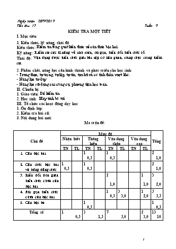 Giáo án Đại số Lớp 9 - Tuần 9 - Năm học 2019-2020 - Trường THCS Phong Thạnh Tây