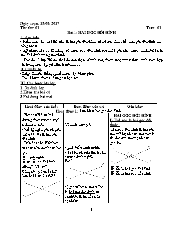 Giáo án Hình học Lớp 7 - Tuần 1 - Năm học 2017-2018 - Trường THCS Phong Thạnh Tây