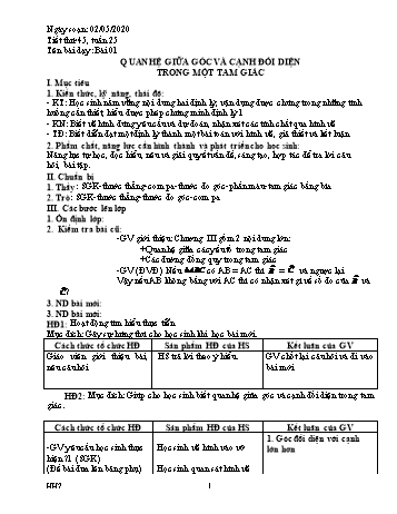 Giáo án Hình học Lớp 7 - Tuần 25 - Năm học 2019-2020 - Nguyễn Loan Anh