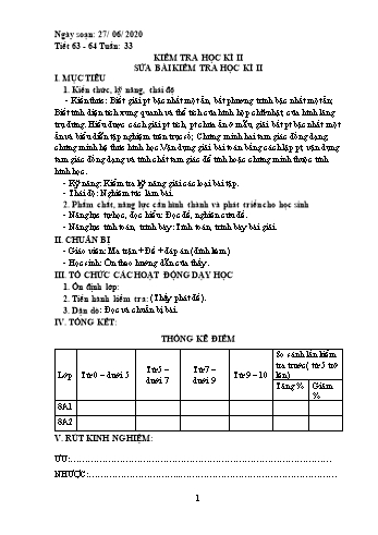 Giáo án Hình học Lớp 8 - Tuần 33 - Năm học 2019-2020 - Huỳnh Văn Giàu