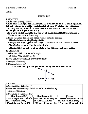 Giáo án Hình học Lớp 8 - Tuần 4 - Năm học 2019-2020 - Huỳnh Văn Giàu