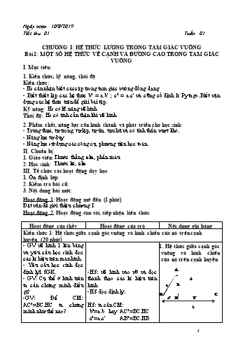 Giáo án Hình học Lớp 9 - Tuần 1 - Năm học 2019-2020 - Trường THCS Phong Thạnh Tây