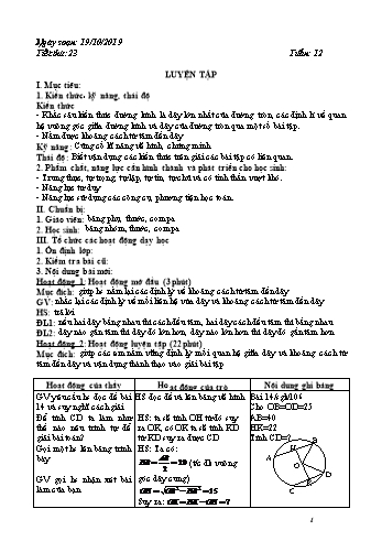 Giáo án Hình học Lớp 9 - Tuần 12 - Năm học 2019-2020 - Trường THCS Phong Thạnh Tây