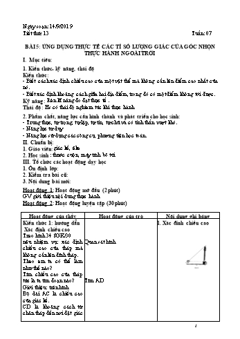 Giáo án Hình học Lớp 9 - Tuần 7 - Năm học 2019-2020 - Trường THCS Phong Thạnh Tây