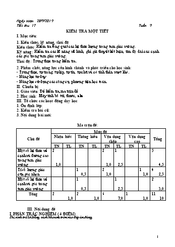 Giáo án Hình học Lớp 9 - Tuần 9 - Năm học 2019-2020 - Trường THCS Phong Thạnh Tây