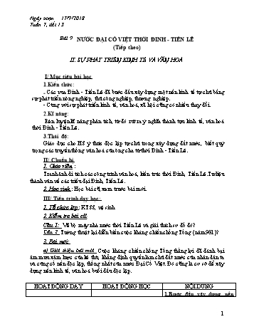 Giáo án Lịch sử Lớp 7 - Tiết 13: Nước Đại Cồ Việt thời Đinh - Tiền Lê (tiếp theo) - Năm học 2017-2018