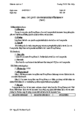 Giáo án Lịch sử Lớp 7 - Tiết 8: Các quốc gia phong kiến Đông Nam Á (Tiết 2) - Năm học 2017-2018