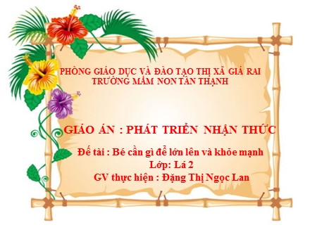 Giáo án Lớp Lá - Lĩnh vực phát triển nhận thức, Đề tài : Bé cần gì để lớn lên và khỏe mạnh - Đặng Thị Ngọc Lan