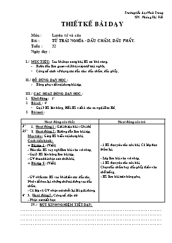 Giáo án Luyện từ và câu Lớp 2 - Tuần 32 - Phùng Thị Tiết