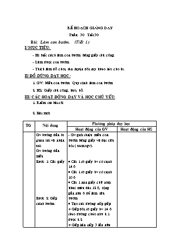 Giáo án môn Thủ công Lớp 2 - Tuần 30: Làm con bướm