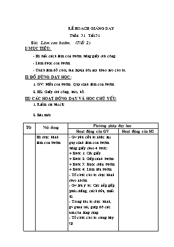 Giáo án môn Thủ công Lớp 2 - Tuần 31: Làm con bướm