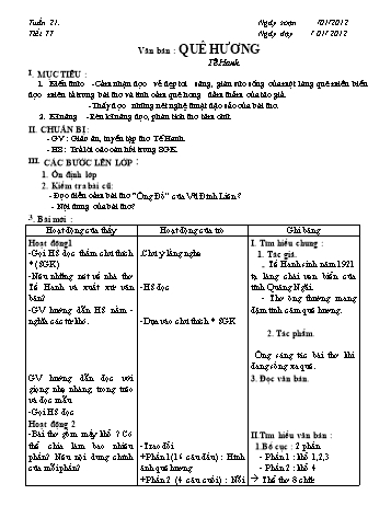 Giáo án Ngữ văn Lớp 8 - Tuần 21 - Năm học 2011-2012 - Trần Đức Ngọ