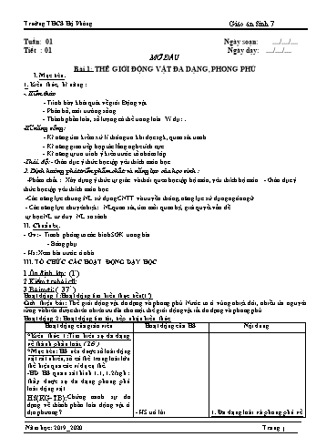 Giáo án Sinh học 7 - Tuần 1+2+3 - Năm học 2019-2020 - Trường THCS Hộ Phòng