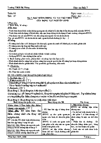 Giáo án Sinh học 7 - Tuần 4 đến 7 - Năm học 2019-2020 - Trần Ngọc Bích