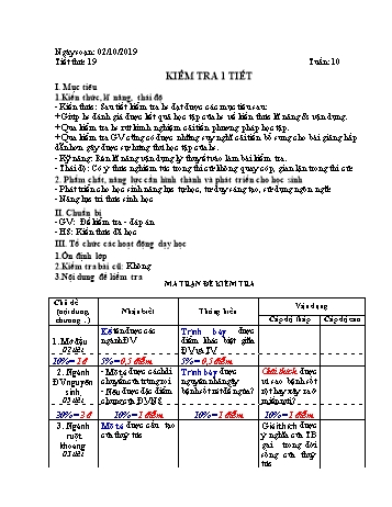 Giáo án Sinh học Lớp 7 - Tuần 10 - Năm học 2019-2020 - Trường THCS Phong Thạnh Tây