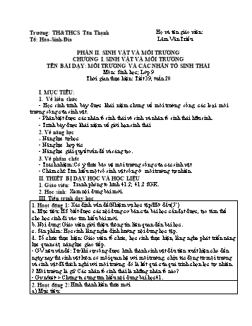 Giáo án Sinh học Lớp 9 - Tuần 20 - Năm học 2020-2021 - Lâm Văn Triều