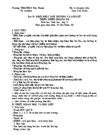 Giáo án Sinh học Lớp 9 - Tuần 29 - Năm học 2020-2021 - Lâm Văn Triều