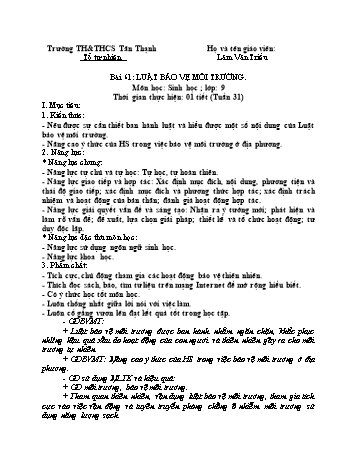 Giáo án Sinh học Lớp 9 - Tuần 31 - Lâm Văn Triều