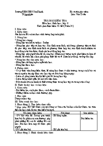 Giáo án Sinh học Lớp 9 - Tuần 34 - Năm học 2020-2021 - Lâm Văn Triều