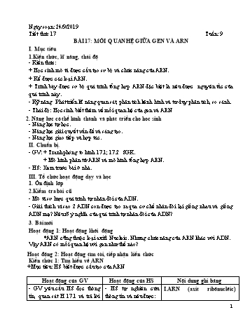 Giáo án Sinh học Lớp 9 - Tuần 9 - Năm học 2019-2020 - Huỳnh Văn Giàu