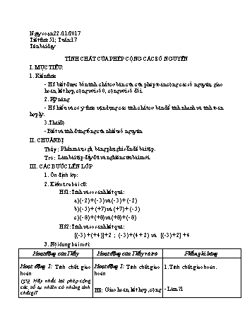 Giáo án Số học Lớp 6 - Tuần 17 - Năm học 2017-2018 - Nguyễn Loan Anh