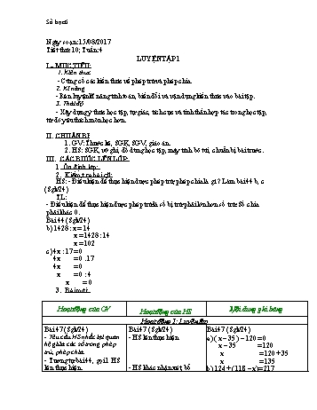 Giáo án Số học Lớp 6 - Tuần 4 - Năm học 2017-2018 - Nguyễn Loan Anh