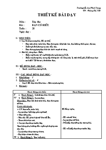 Giáo án Tập đọc Lớp 2 - Tuần 28 - Phùng Thị Tiết