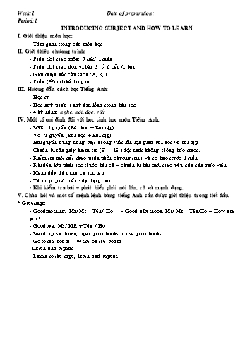 Giáo án Tiếng Anh Lớp 6 - Tuần 1 - Năm học 2019-2020 - Lê Tấn Phong