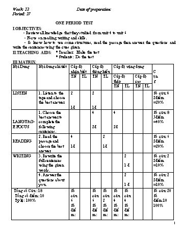 Giáo án Tiếng Anh Lớp 6 - Tuần 13 - Năm học 2019-2020 - Lê Tấn Phong