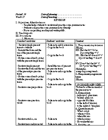 Giáo án Tiếng Anh Lớp 6 - Tuần 18 - Năm học 2019-2020 - Lê Tấn Phong