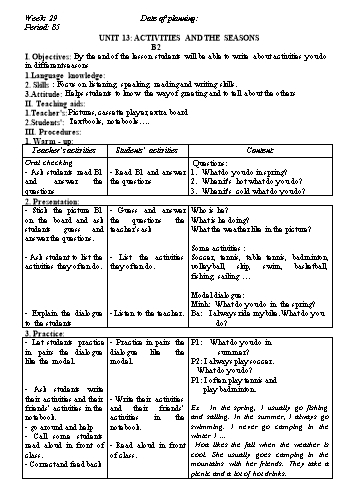 Giáo án Tiếng Anh Lớp 6 - Tuần 29 - Năm học 2019-2020 - Lê Tấn Phong