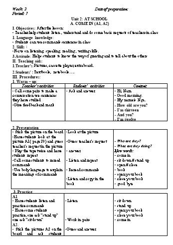 Giáo án Tiếng Anh Lớp 6 - Tuần 3 - Năm học 2019-2020 - Lê Tấn Phong