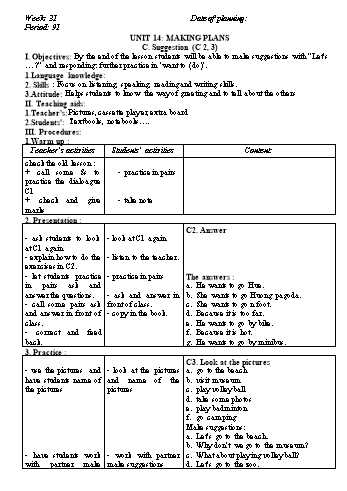 Giáo án Tiếng Anh Lớp 6 - Tuần 31 - Năm học 2019-2020 - Lê Tấn Phong