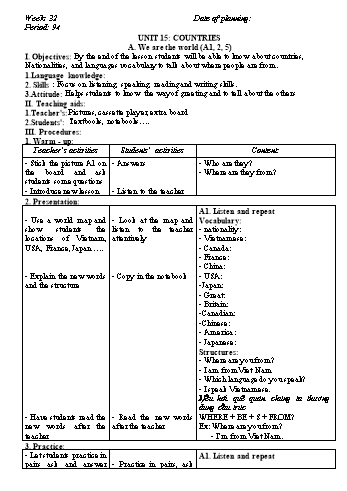 Giáo án Tiếng Anh Lớp 6 - Tuần 32 - Năm học 2019-2020 - Lê Tấn Phong