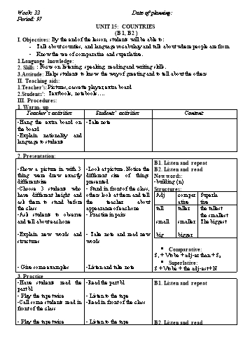 Giáo án Tiếng Anh Lớp 6 - Tuần 33 - Năm học 2019-2020 - Lê Tấn Phong